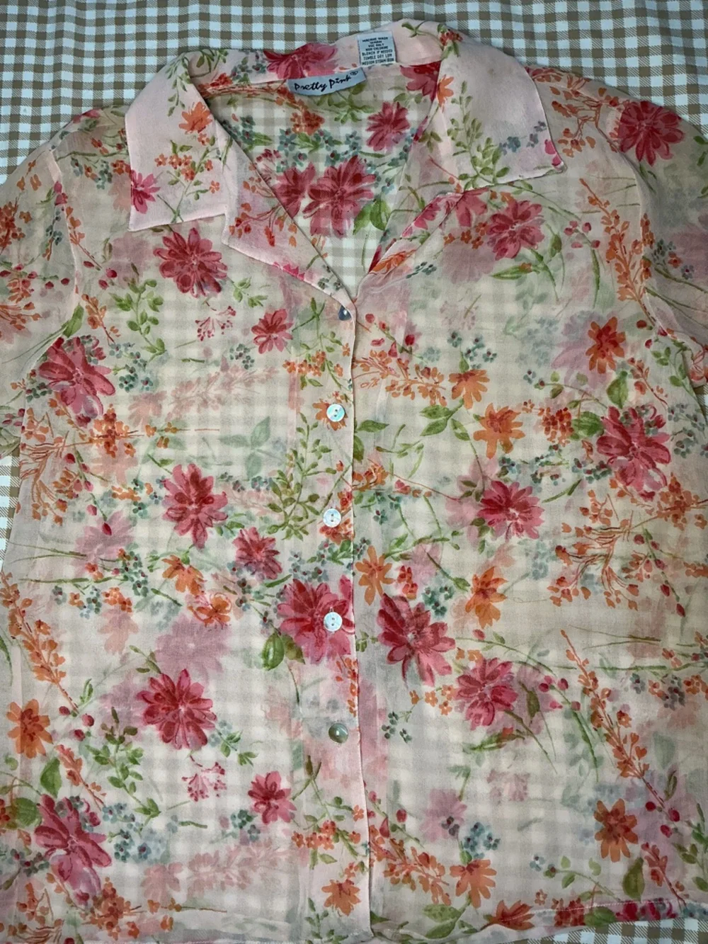 Floral Blouse PrettyP Women’s Small Collared Button-Up Lightweight Feminine
